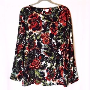 J Jill Womens Multi-Color Floral Blouse Top